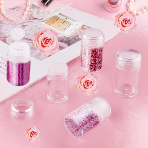 15 Pcs 10g Mini Loose Powder Bottle Plastic Empty Travel Cosmetic Powder Jars Glitter Containers with 12 Holes Sifter & Lids for Makeup Sample Eyeshow Powder