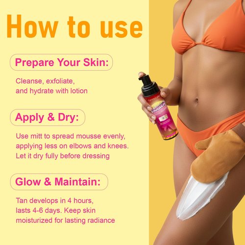 Skiennix Self Tanner Mousse Kit - Hydrating Foam with Hyaluronic Acid for Flawless, Streak-Free Tan | Watermelon Scent, Medium Glow, 6.76 fl. oz