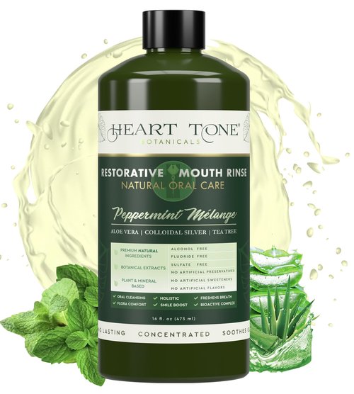 Heart Tone Botanicals Nano Silver Mouthwash | All Natural | Adult Restorative Mouth Rinse | Aloe Vera, Colloidal Silver, & Tea Tree | Complete Oral Care & Fresh Breath | Fluoride, GMO, & Alcohol Free