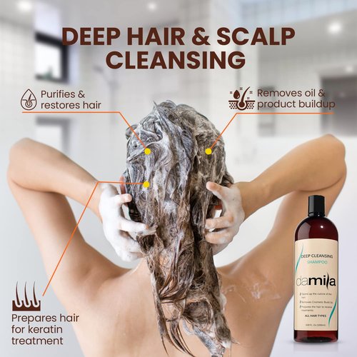 Damila Deep Cleansing Shampoo - Clarifying Formula for All Hair Types - Removes Residue & Product Build-Up (4 Fl Oz)