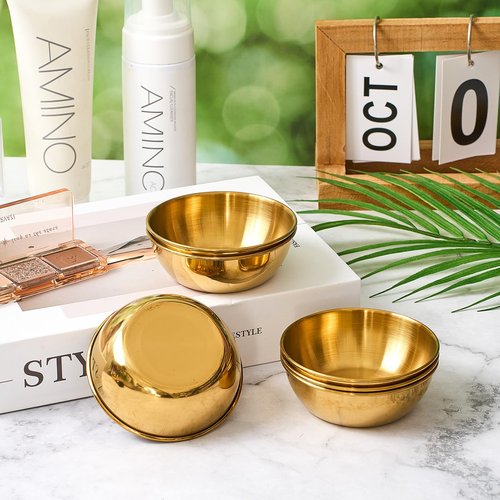 Teenyyou 6 Pcs 3. 23 In DIY Face Mask Mixing Bowl Stainless Steel Esthetician Facial Mask Bowl Facial Small Mixing Esthetician Supplies for Lady Women Skincare Home Salon Cosmetic Beauty (Gold)