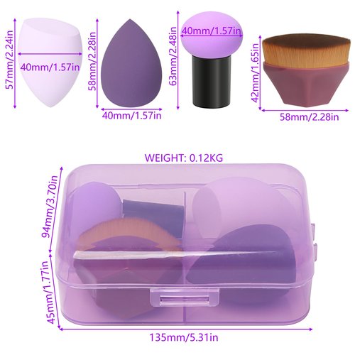 1 Pieces Foundation Brushes,3 Pieces Set of Makeup Sponges Foundation Beauty Sponge Blending Wet and Dry Make Up Applicator Cosmetic Concealer Face Brush Eyes Sticks Powder Puff With Handle (purple)