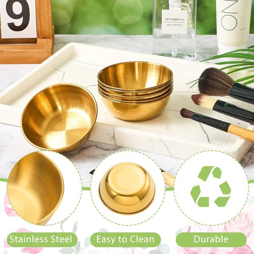 Teenyyou 6 Pcs 3. 23 In DIY Face Mask Mixing Bowl Stainless Steel Esthetician Facial Mask Bowl Facial Small Mixing Esthetician Supplies for Lady Women Skincare Home Salon Cosmetic Beauty (Gold)