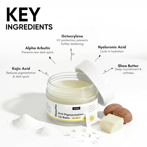 Masofta Shea Butter Lip Balm - Smooth & Clear Lips with Kojic Acid & SPF 30 | 0.52 oz (15g)