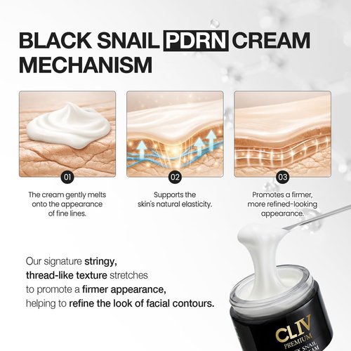 CLIV Black Snail PDRN Cream - Firming & Lifting Face Moisturizer with 65% Snail Mucin - Korean Skincare for Fine Lines, 1.76 fl oz (52ml)