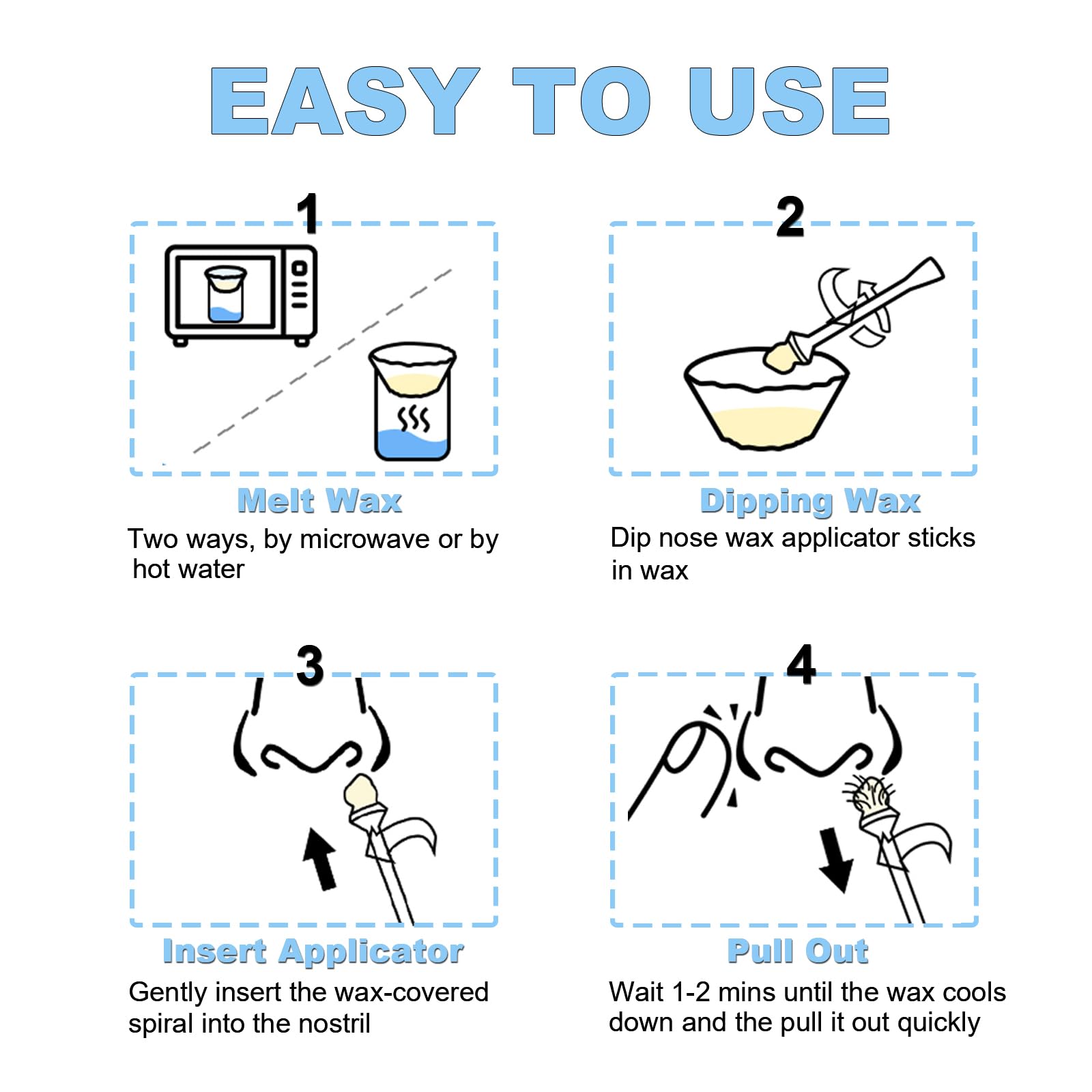 100Pcs Nose Wax Sticks Applicator with Disposable Spatulas for Nostril Cleaning Ear Face Eyebrow Mustache Hair Removal for Men Women, Painless, with Delicate Packing Box for Gift, BlueZOO