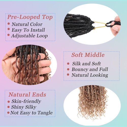 9 Packs Crochet Hair 18Inch Goddess Locs with Curly Ends Long Bohemian River Pre Looped Crochet Hair for Black Women(18inch,1B/30/27)
