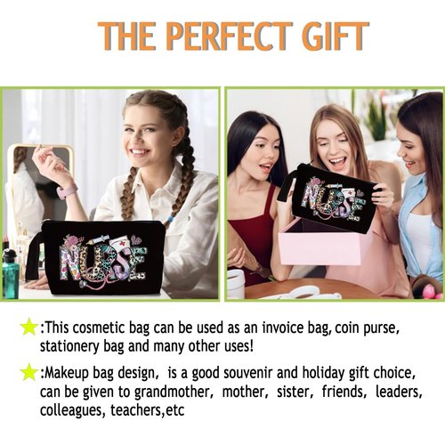 SQQCMM Nurse Black Makeup Bag - Trendy Nurse Themed Gifts for Lovers Girls Mom Women, Nursing Student Gifts, Canvas Zipper Makeup Bag, Cosmetic Travel Bags for Women
