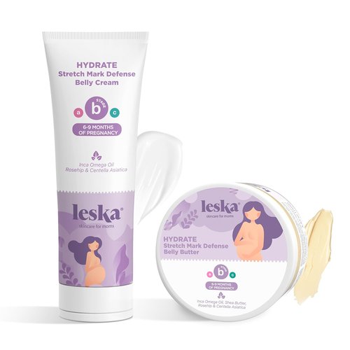Leska Maternity Cream 2-Pack - Hydrate Stretch Mark Defense Belly Cream & Butter | 4-4.93oz for Pregnancy Months 6-9