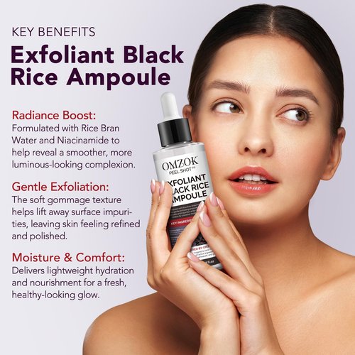 Peel Shot Glow Rice Ampoule Duo | Black Rice Exfoliant Face and Pore Cleaner with Hyaluronic Acid & Rice Extract Serum | Facial Pore Exfoliator, Peelshot Blackhead Dead Skin Remover for Face (100ml)