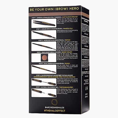 Arches & Halos - Ultimate Brow Hero Kit - Eyebrow Styling Makeup Kit, Pencil, Gel, Shading, Powder, Mousse, Natural and Bold Precise Brow Shaper - Hypoallergenic, Vegan - 7 Pc Kit, Medium