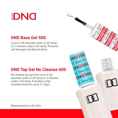 DND Gel Polish Set - UV/LED Base & No Cleanse Top Coat Duo | Professional 0.5 Fl Oz Each