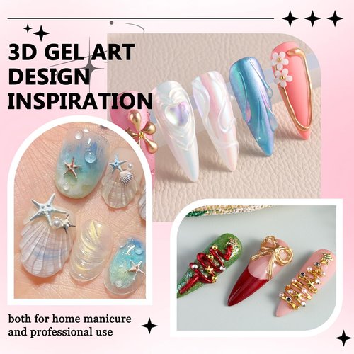 Fcozpjk 3D Gel Nail Art Kit – No Wipe Black and Clear Sculpting Gel for Embossing Painting Design with Gold Silver Chrome Powder 3D Liner Gels Flowers Carving Modeling Decor Salon Supplies 15ML 2PCS