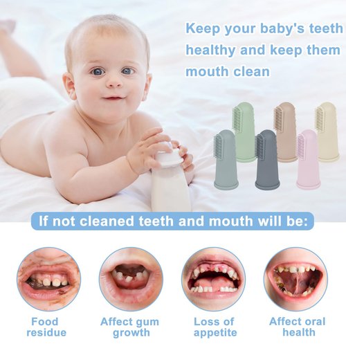 Bassion Baby Toothbrush Set, 6 Pcs Soft Infant Finger Toothbrush with 6 Boxes, Newborns Toddler Silicone Baby Tooth Brush 0-6 Months 6-12 Months