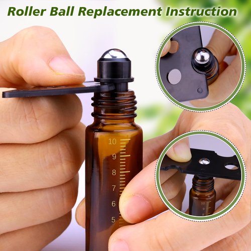 Matifaner 8 Pack Essential Oil Roller Bottles with Scale, 1/3 oz Amber Glass Roller Balls for Essential Oils, 10ml Empty Rollerball Bottles for Travel Refillable Roll on Perfume (Amber)