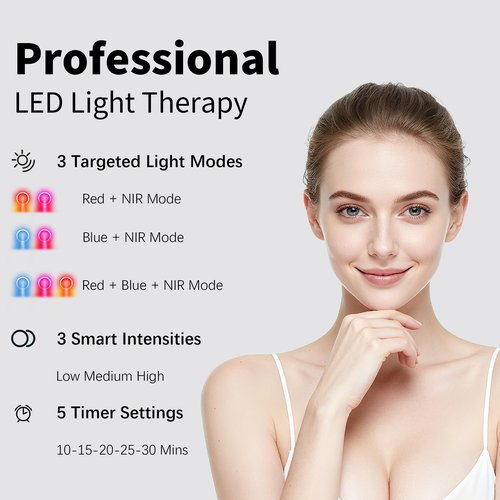 TASNEEM Red Light Therapy Mask with 312 LEDs, 3 Modes with Red & Blue 850nm Near-Infrared Light Therapy Mask, FDA-Cleared, Remote Control