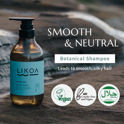 LIKOA Smooth & Neutral Shampoo - Vegan & Halal Botanical Care for Fine, Dry Hair | 500mL, White Floral Scent
