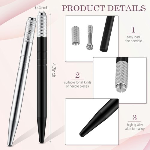 Gisafai 50 Pcs Microblading Pen Manual Eyebrow Pens Supplies Aluminum Microblade Pen Tool Holder Hand Tools for Makeup Supplies Salons(Silver, Black)