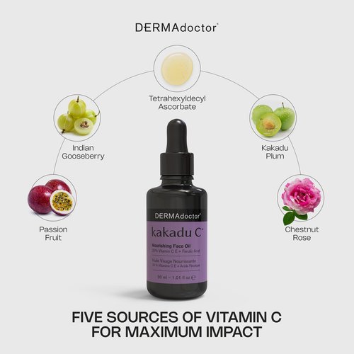 DERMAdoctor Vitamin C Oil for Face – Night Toner, Hydrating 20% Vitamin C Face Oil for Women Anti Aging with Vitamin E, Ferulic Acid & Marula Oils, Dermatologist Formulated, 1 Oz