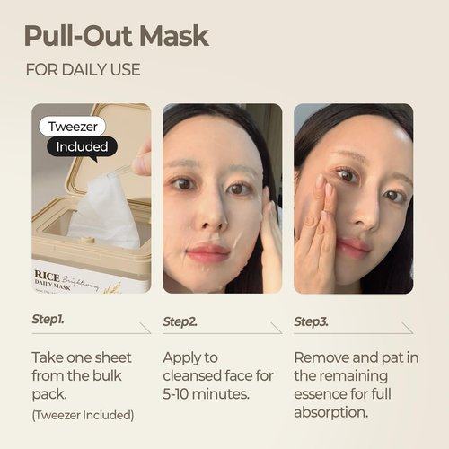 SKINFOOD Rice Daily Sheet Mask, 5-Minute Firming, Nourishing, Hydrating Face Mask for Smooth, Clear, Glass Skin, Korean Skincare, Bulk Pack (30EA)