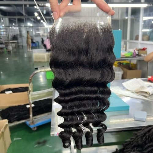 Lemoda 5x5 HD Lace Closure Burmese Loose Deep Wave Curly HD Transparent Lace Frontal Closure 14Inch 100% Virgin Human Hair Lace Frontal Closure Free Part Natural Black