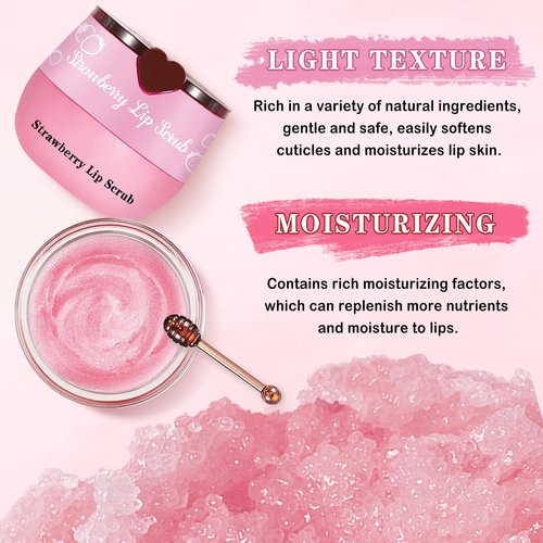 LZXLUKGIR 4PCS Lip Scrub and Mask Set,Strawberry and Honey Pot Lip Balm,Reduces Lip Lines Lip Exfoliator Scrub and Moisturizer,Repair Bee Lip Balm and Lip Scrub Set,Lip Mask Overnight