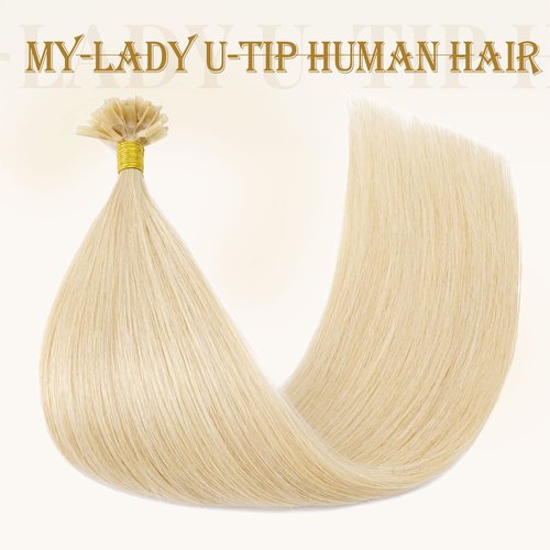 MY-LADY K Tip Hair Extensions Real Human Hair Platinum Blonde 14 Inch 50G 50Strands KTip U Tip Utip Keratin Bond Fusion Pre Bonded Straight Real Remy Hairpieces