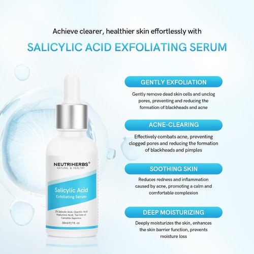 NEUTRIHERBS Salicylic Acid Exfoliating Serum - Unclogs Pores, Reduces Acne | 1 fl oz
