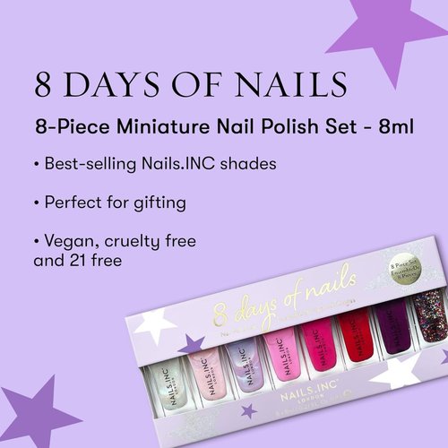 Nails Inc 8 Days Of Nails Nail Polish Set, Limited Edition, Holiday Stocking Stuffer, Women & Girls, Quick Dry, Air Dry, High Shine, Long Lasting, Ultra Glossy, Manicure, Trendy 8 Piece Gift Set