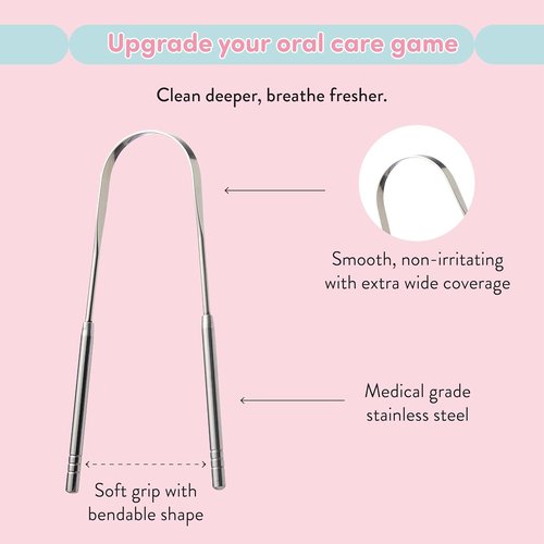Éclat Stainless Steel Tongue Scraper - Travel Case Included | Flexible & Durable Oral Hygiene Tool (Twin U Shape x2)