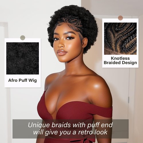PROTEA Afro Braids Wigs, Hand Braided Synthetic Lace Front Box Braided with Baby Hair for Women, Lace Frontal Wigs for Women, 10 Inch #1B