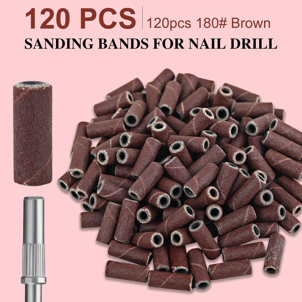 Vnjaoi 120 Pcs 3mm Small Sanding Bands with 2Pcs Small Mandrel Bit for Nail Drill, Fine Upgrade Design Mini Nail Sanding Bands for Acrylic Nails Gel Removing Shaping, Manicure Nail Salon Use (180#)