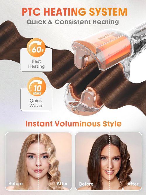 **SHEGLAM Hair Waver | 2 Barrel Crimper with Smart Timer & Adjustable Temps - 1 Inch, Dual Voltage**