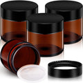 Patelai 2 oz Glass Jars with Lids, 4 Pack Amber Cosmetic Jars with Black Lids Leakproof and Dishwasher Safe for Travel Storage Makeup, Cream,Lotion,Ointments