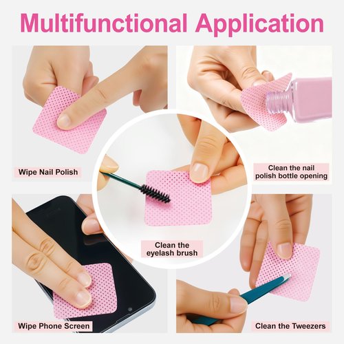 EyvirQic 1800Pcs Lint Free Nail Wipes, Pink No Lint Nail Wipes for Gel Nails Lint Free Polish Remover, Wipe Off Eyelash Extension Glue, Nail Cleaning Pad Supplies