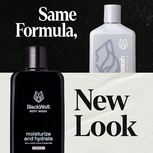 Black Wolf Moisturizing Body Wash for Men - Hydrating Sandalwood Cleanser with Hyaluronic Acid & Aloe Vera | 16 oz