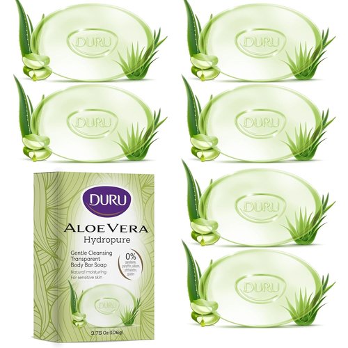 Duru Aloe Vera Glycerin Bar Soap Cleansing Bar Moisturizing Sensitive Skin - Vegan Transparent Paraben Free Alcohol Free Silicone Free Phthalete Free Gluten Free Body Wash - Pack of 6