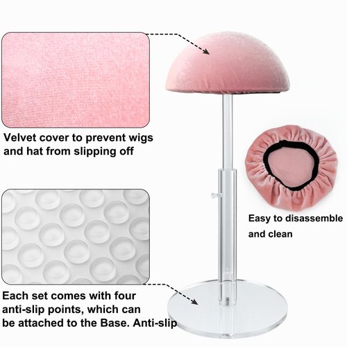 poipoilu 2Pcs Acrylic wig Hat Display Stand Adjustable for Styling and Display, Clear Clear Acrylic Display stand Holder for wig and hat Shop window display (Transparent, 2PCS)
