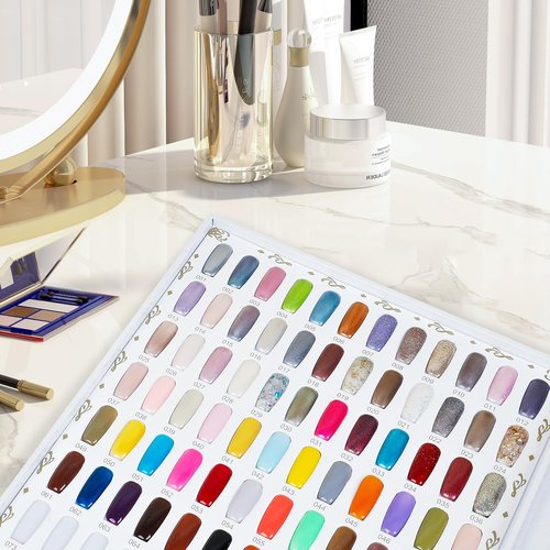 216 Colors Nail Display Chart, Nail Gel Polish Organizer Color Card with 240 False Nail Tips, Nail Color Display Book Chart Salon Nail Supplies Sample Chart Tool Set Nail Swatch (Gold, 1 Pack)