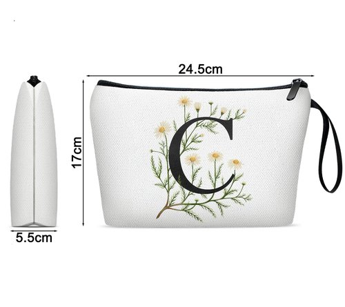 LANJU Initial Letter Bag Letter Makeup Bag for Women Initial Cosmetic Bag A-Z Personalized Makeup Bag Travel Makeup Bag,Initial Cosmetic Bag Gifts (white C)