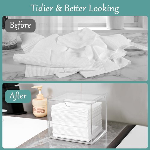 VEGEVIGI Acrylic Disposable Face Towel Holder Intended For Face Towels XL, Facial Towel Storage Box With Drawer, Clear Clean Towels Xl Container Organizer For Bathroom Countertop