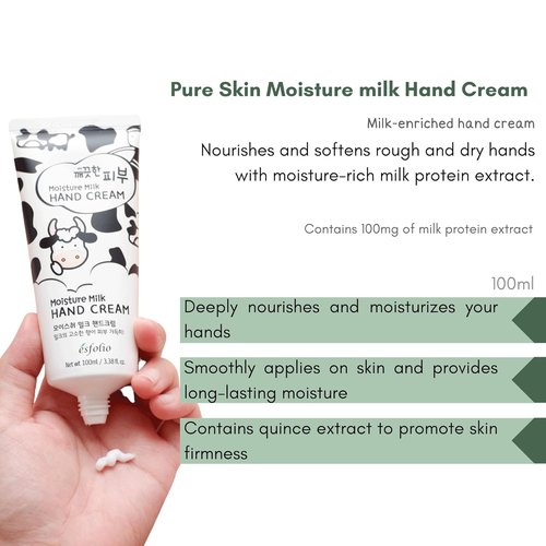 Esfolio Pure Skin Hand Cream - Hydrating Moisturizer with Milk Protein Extract for Soft, Smooth Hands | 3.38 OZ/100ML