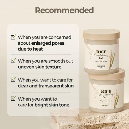 SKINFOOD Rice Brightening Toner Pad, Korean Skincare Face Toner Pads with 48 Hours Fermented Rice Water for Glow Glass Skin, Hydrating, 100% Cotton Pad, Vegan, 8.81 oz(60 Pads)