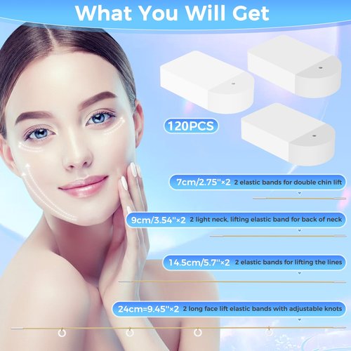 Face Tape Lifting Invisible, 120Pcs Face Lift Tape with 8 String, V Facelift Tape Instant Face Lifter Tape, Neck Tape Skin Tape for Lifting Sagging Skin, Turkey Neck, Eyes, Wrinkle, Double Chin, Jowls
