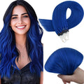 RUNATURE Micro Link Hair Extensions Human Hair Blue Micro Bead Hair Extensions Real Human Hair Blue Hair Extension Real Hair Microlink Hair Extension Remy Natural Hair for Party 14 Inch 25g 25s