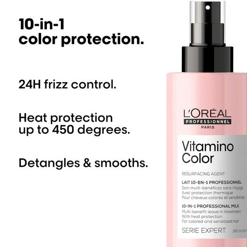 L'Oréal Professionnel Paris Vitamino Color Leave-In Spray - 10-in-1 Heat Protectant & Frizz Control for Color-Treated Hair