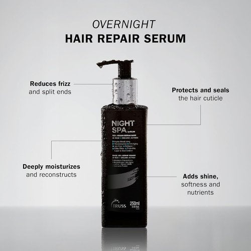 TRUSS Night Spa Overnight Hair Serum - Intense Hydration & Reconstruction for Dry Hair - Vegan Formula (8.45 oz)
