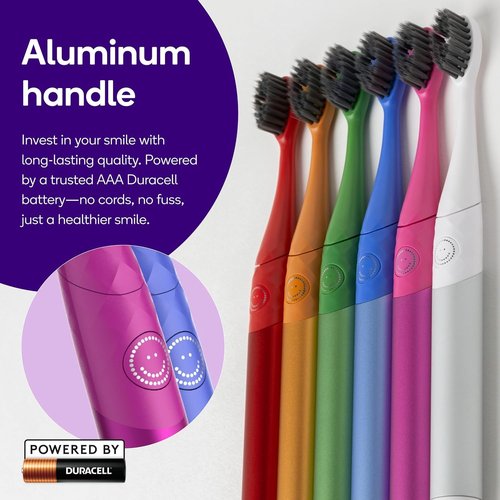 Burst Nova Toothbrush (2 Pack/Pink & Blue) | Sonic Powered Teeth Whitening | Super-Soft Bristles | 18000 VPM | 2 Minute Timer | Aluminum Handle | Replaceable Brush Head | Compact Size | AAA Battery