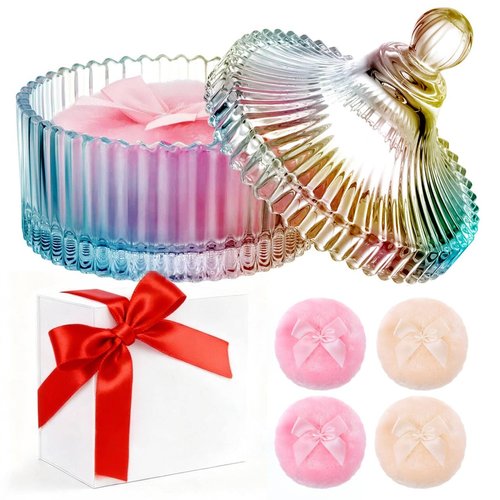 5 Pcs Extra Large Body Powder Puff and Container Set – 5.43" Oversize Crystal Powder Container | 3.54" Ultra-Soft Velour Puff, Washable & Reusable, Ideal for Face/Body Glitter & Wet/Dry Makeup