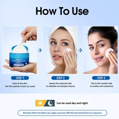 Hicream Glycolic Acid Exfoliating Pads, Dual-Textured Facial Toner for Pore Care & Skin Radiance, Deep Cleansing Peel with Niacinamide, Salicylic Acid & Vitamins E, B3, B5 (50 Pads)